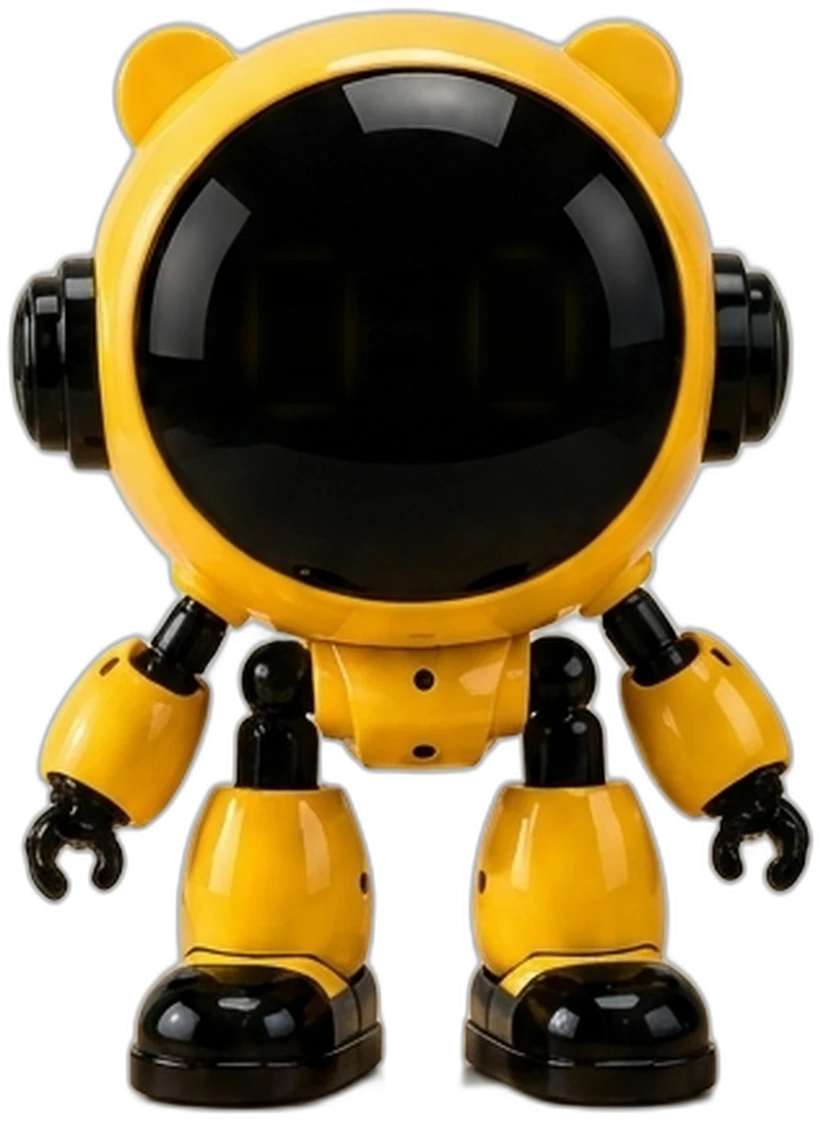 TRİBOT yapay zekâ robotu — sarı gövde, parlak siyah yüz, iki beyaz göz